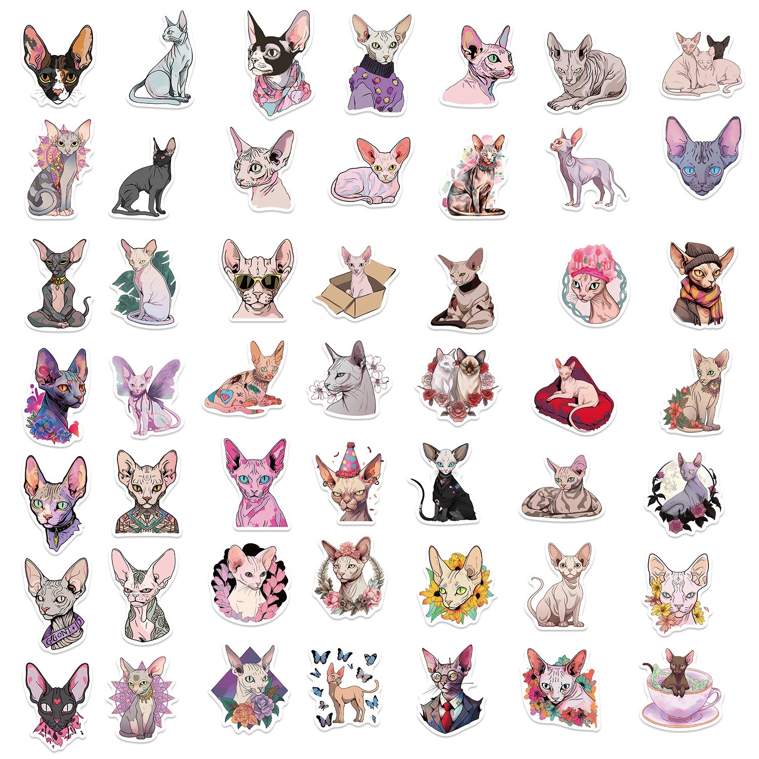 Wholesale 3SET/PACK Sphinx Cat Graffiti Waterproof PVC Stickers